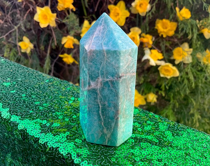 Amazonite Crystal Generator ~ Large 8 oz. ~ 3 1/2" Tall ~ Natural Polished Tower ~ Blue Green Colors ~ Fast & Free Shipping ~