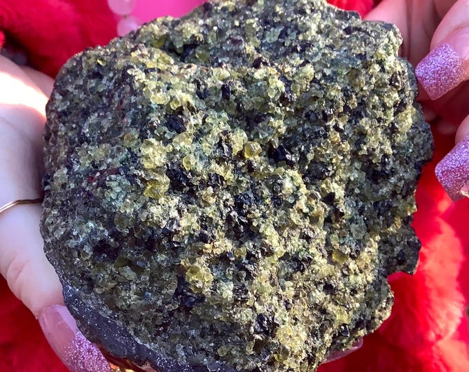 Peridot Crystal Cluster ~ Large 2 lb. ~ 4" Long ~ Reiki Display ~ Green Peridot on Natural Matrix ~ Mineral Specimen ~ Fast & Free Shipping