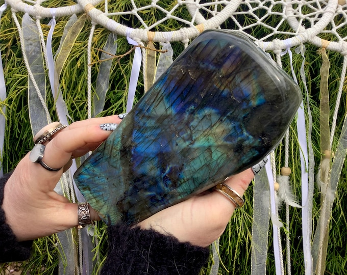 Labradorite Freeform Polished Crystal ~ Large 4 lb. 5 oz. ~ 7" Tall ~ Flashing Electric Blue & Gold Colors ~ High Quality ~ Ships From USA ~