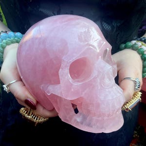 Rosenquarz-Kristall-Schädel ~ Groß 4 lbs. 11 Unze ~ 13 cm lange ~ Hand geschnitzte rosa Skulptur ~ Metaphysisches Dekor ~ Liebe, Schönheit Altar Display