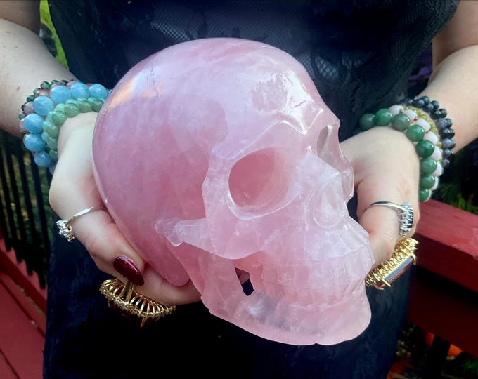 Rose Quartz Crystal Skull ~ Large 4 Lb. 11 oz. ~ 5 1/2" Long ~ Hand Carved Pink Sculpture ~ Metaphysical Decor ~ Love, Beauty Altar Display