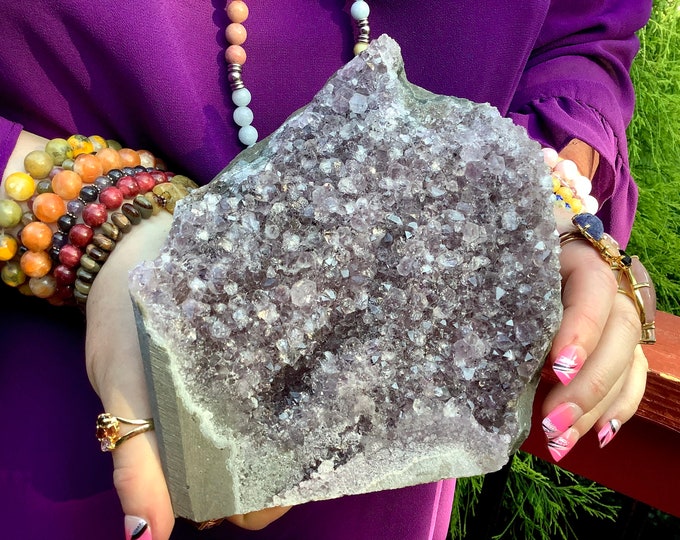 Amethyst Crystal Cluster ~ Large 3 lb. 11 oz. ~ 6" Tall ~ Crown Chakra Altar Display ~ Metaphysical Home Decor ~ Fast & Free Shipping, USA