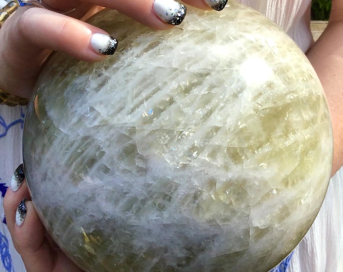 Citrine Crystal Ball ~ Large 11 Lb. 14 oz. ~ 6" Wide ~ Natural Sunshine Yellow Color ~ White Quartz Bands ~ Stunning Sparkly Inclusions