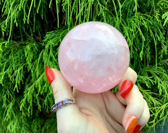 Rose Quartz Crystal Ball ~ 13.5 oz. Polished Sphere ~ 2" Wide ~ Beautiful Sparkling Pink ~ Reiki Altar Display ~ Fast & Free Shipping