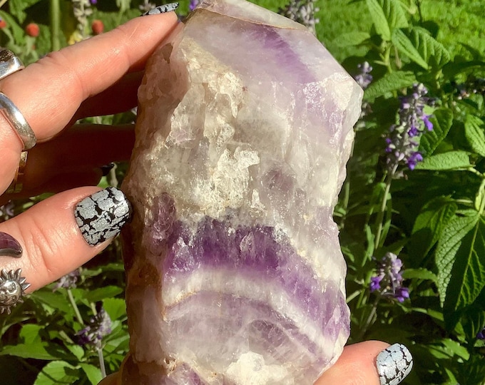 CLEARANCE! ~ Purple Chevron Amethyst Crystal Point ~ Large 1 Lb. 6 oz. ~ 5" Long ~ Gorgeous Natural Display ~ Raw Mineral Specimen ~