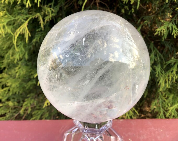 Clear Quartz Crystal Ball ~ Large 1 lb. 15 oz. ~ 3" Wide ~ Beautiful Display ~ Altar, Meditation, Natural Home Decor ~ Fast & Free Shipping