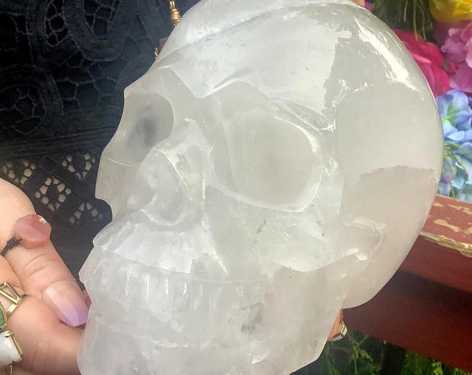Clear Quartz Crystal Skull ~ Large 7 Lb. 2 oz. ~ 6" Long ~ High Quality Hand-Carved Life-Size ~ Sparkling Inclusions ~ Fast & Free Shipping