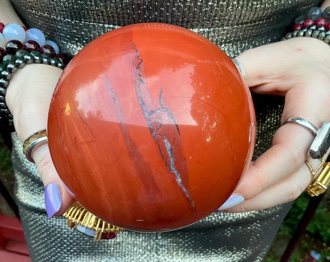 Red Jasper Crystal Ball ~ Large 2 Lb. 13 oz. ~ 3 1/2" Wide ~ Root Chakra Reiki Altar Display, Metaphysical Home Decor ~ Fast & Free Shipping