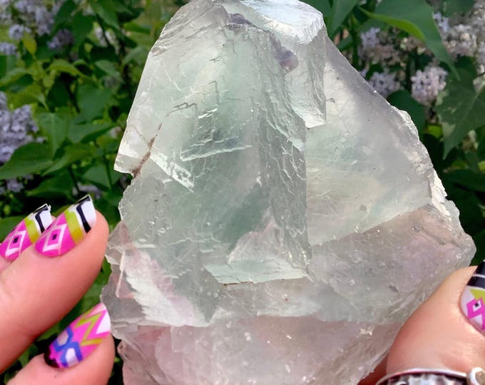 Transparent Blue Fluorite Crystal Cluster ~ Large 7 oz. ~ 4“Long ~ Rare Color ~ Sparkling Cubic Formation