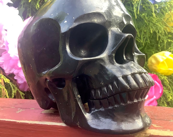 Shungite Crystal Skull ~ Large 6 Lb. 4 oz.~ 6" Long ~ One of-a Kind Expertly Hand Carved Sculpture ~ Lustrous Black Steel & Gray Colors