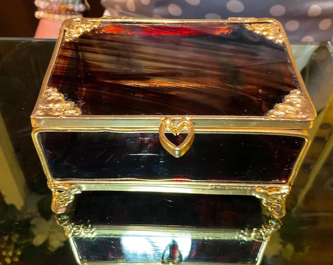 Purple Fluorite Antique French 19th Century Jewelry Box ~ 5" Long Vintage Gilt Metal Display Box Swirling Transparent Colors Museum Quality