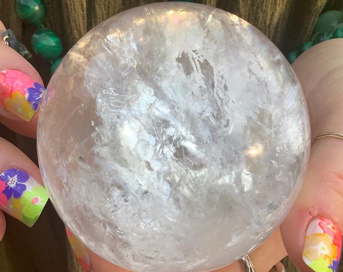 Clear Quartz Crystal Ball ~ Large 1 Lb. 2 oz. ~ 3" Wide Polished Sphere ~ Sparkling Rainbow Inclusions ~ Fast & Free Shipping, USA ~