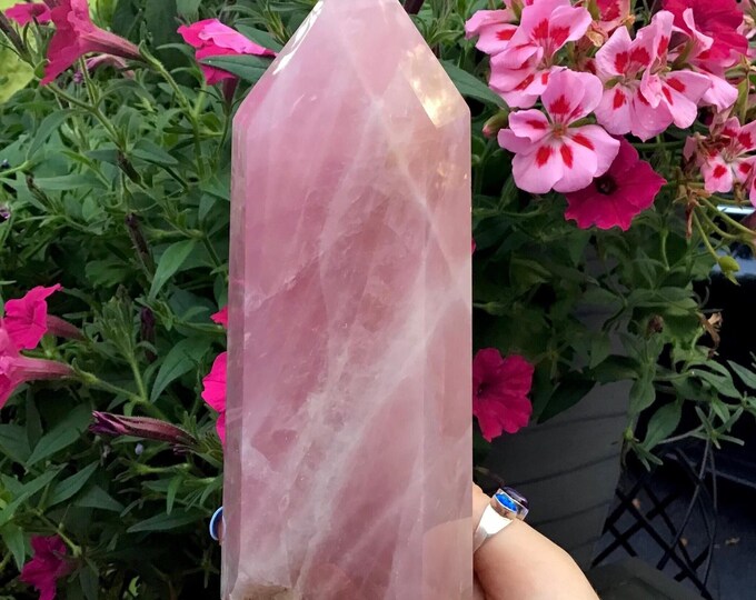 Rose Quartz Crystal Generator ~ Large 1 Lb. 11 oz. ~ 7" Tall Pink Tower ~ Reiki, Feng Shui, Altar, Meditation Display ~ Fast & Free Shipping