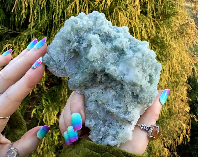 Fluorite Crystal Cluster ~ 1 Lb. 4 oz. ~ 4" Long ~ Pale Green Sparkling Mineral Matrix ~ Translucent Cubic Formation ~ Fast & Free Shipping