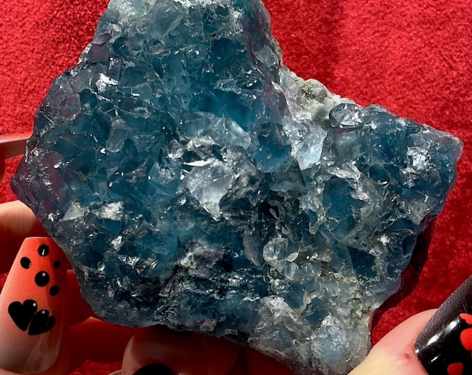 Blue Fluorite Crystal Cluster ~ 11 oz. ~ 3 1/2" Long ~ Sparkling Mineral Matrix ~ Ancient Clear Ice Blue Translucent Cubic Formation