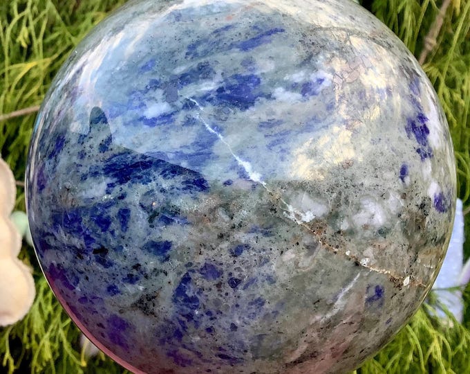 Sodalite Crystal Ball ~ Large 8 lb. 9 oz. Polished Sphere ~ 6" Wide ~ Royal Blue, Gray Colors ~ Reiki, Altar Display ~ Fast & Free Shipping