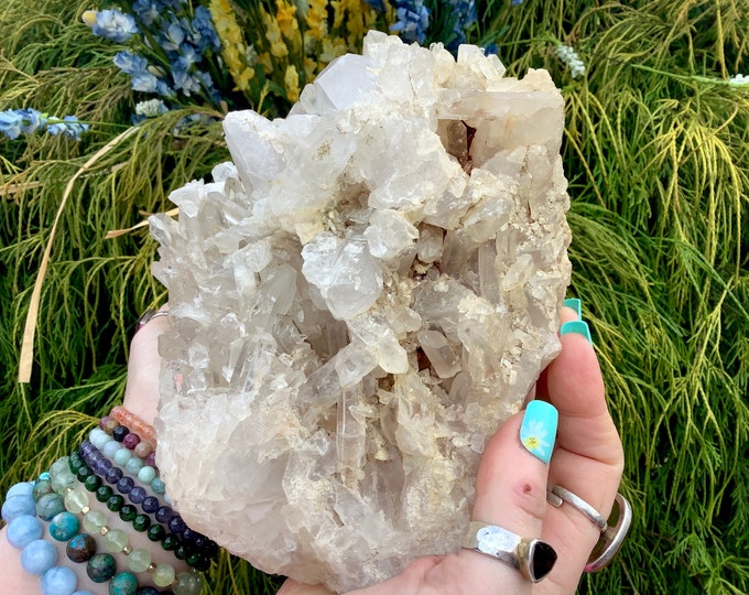 Clear Quartz Crystal Cluster ~ 8 lb. 13 oz. ~ 9" Long ~ Sparkling Crystal Points ~ Gorgeous Display ~ Altar Centerpiece ~ Fast Shipping