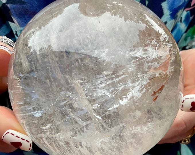 Clear Quartz Crystal Ball ~ 2 Lb. 10 oz. Sphere ~ 4" Wide ~ Sparkling Rainbow Inclusions ~ Beautiful Reiki, Altar, Décor Feng Shui Display
