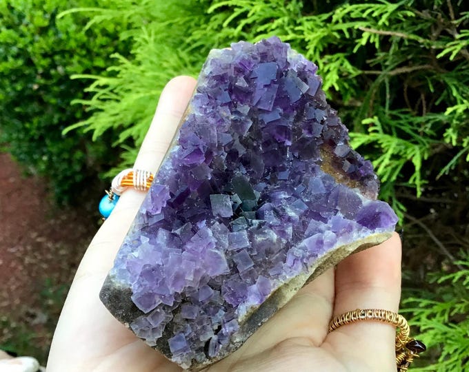 Purple Fluorite Crystal Cluster ~ 8.6 oz. ~ 4" Long ~ Sparkling Mineral Matrix, Cubic Formation ~ Fast & Free Shipping USA + Global Shipping