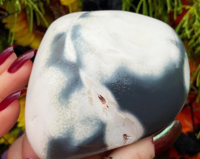 Orca Agate Freeform Crystal ~ Large 1 Lb. ~ 3 1/2" Long ~ Stunning Blue-Black Grey, White Colors ~ Palm Stone ~ Fast & Free Shipping, U.S.A.