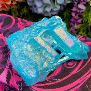 Aqua Blue Aura Quartz Crystal Cluster ~ Large 6 oz. ~ 3&quot; Long ~ Electric Colors, Iridescent Sparkling Points ~ Fast, Free Shipping, U.S.A. ~