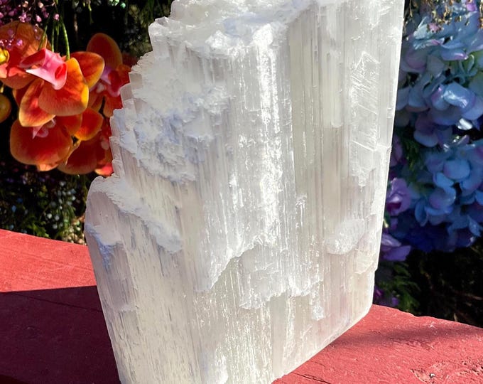 White Selenite Crystal ~ Large 3 Lb. 11 oz. ~ 6" Tall ~ Beautiful Shiny Iridescent Gypsum Display Specimen ~ Metaphysical Home Decor