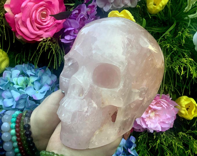 Rose Quartz Crystal Skull ~ Large 7 Lb. 8 oz. ~ 6" Long ~ Hand Crafted Sparkling Pink & White Sculpture ~ Fast and Free Shipping from U.S.A.