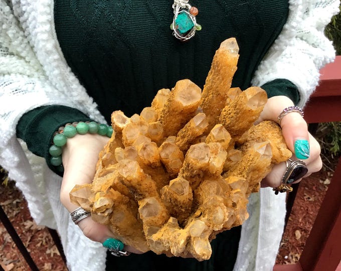 Golden Healer Elestial Quartz Crystal Cluster ~ Large 4 lb. 6 oz. ~ 7" Long ~ Natural Home Decor ~ Metaphysical, Altar, Reiki Display ~