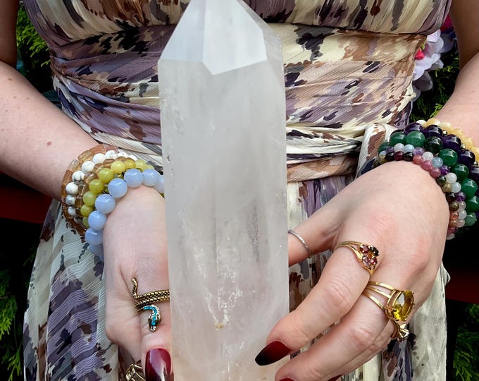 Clear Quartz Crystal Generator ~ Large 2 lb. 12 oz. ~ 8" Tall ~ Sparkling Silver & Ultra Clear Inclusions ~ Fast and Free Shipping, U.S.A. ~