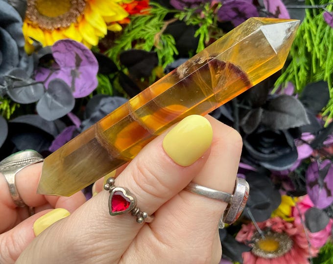 Rainbow Fluorite Double Terminated Wand ~ Large 2.4 oz. ~ 4" Long ~ Yellow, Gold, Purple ~ Fast & Free Shipping, USA + Global Shipping