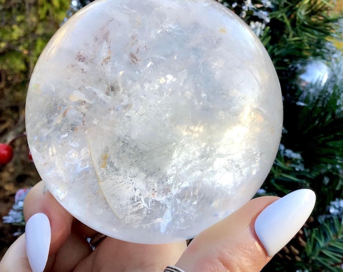 Clear Quartz Crystal Ball ~ 1 Lb. 13 oz. ~ 3" Wide ~ Polished Sparkling Sphere ~ Altar, Feng Shui, Meditation Room Display ~ Free Shipping