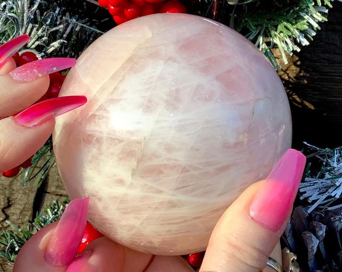 Rose Quartz Crystal Ball ~ Large 1 Lb. 14 oz. ~ 3" Wide ~ Sparkling Pink Polished Sphere ~ Fast & Free Shipping, U.S.A + Global Shipping ~