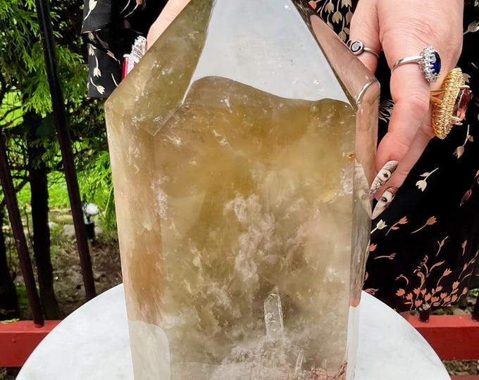 Citrine Crystal Generator ~ Large 17 Lb. ~ 11" Tall ~ Smokey Quartz and White Phantom Inclusions ~ Stunning Metaphysical Home Decor