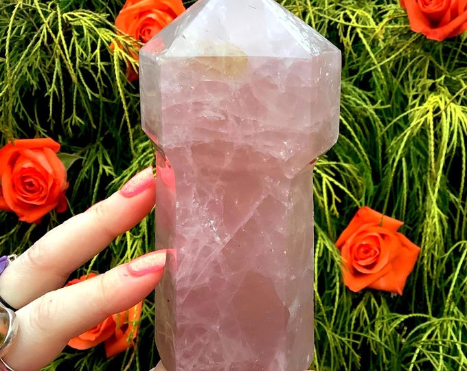 CLEARANCE! ~ Rose Quartz Crystal Generator ~ Large 1 Lb. 10 oz. ~ 5" Tall ~ Polished Scepter ~ Heart Chakra, Reiki, Altar Display