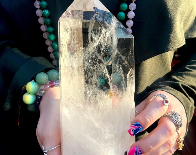 Ultra Clear Quartz Crystal Point ~ 3 Lb. 14 oz. ~ 9" Long ~ Himalayan Healing Wand ~ Sparkling Rainbow Inclusions ~ Fast & Free Shipping USA