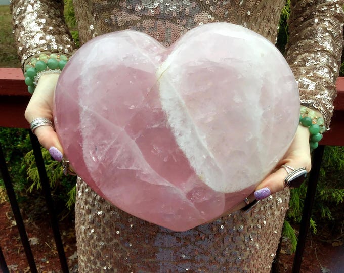 Pink Rose Quartz Crystal Heart ~ Large 27 Lb. ~ 12" Wide ~ Stunning Home Decor Display ~ Fast & Free Shipping, U.S.A. + Global Shipping ~