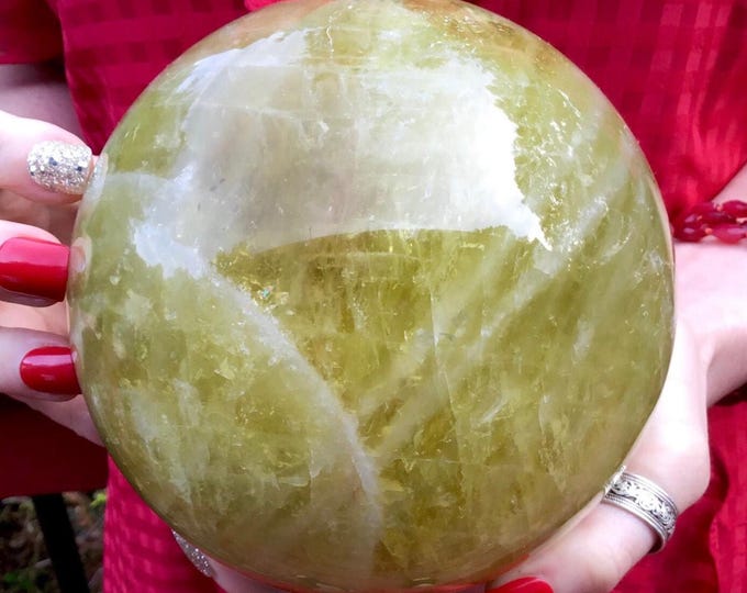 CLEARANCE! ~ Citrine Large 6 Lb. Crystal Ball ~ 5" Wide ~ Huge Golden Yellow Banded Polished Sphere ~ White Lines