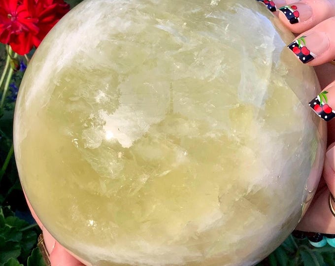 Citrine Crystal Ball ~ Large 10 Lb. 5 oz. ~ 6" Wide ~ Natural Golden Yellow Colors ~ Banded White Quartz Lines ~Sparkling Silver Inclusions
