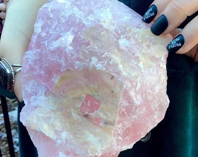 Rose Quartz Crystal ~ Large 2 Lb. 3 oz. ~ 6" Long ~ Natural Baby Pink w/ Golden Healer Inclusions ~ Heart Chakra, Love, Beauty Altar Display