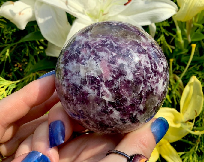 Lepidolite Crystal Ball ~  1 Lb. ~ 3" Wide Sphere ~ Sparkling Purple Color ~ Reiki, Altar, Feng Shui Display ~ Free & Fast Shipping