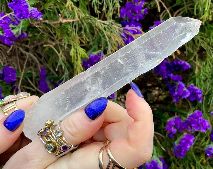High Altitude Himalayan Quartz Crystal Wand ~ Large 5 oz. ~ 6" Long ~ Unpolished Clear Quartz Point ~ Sparkling Inclusions