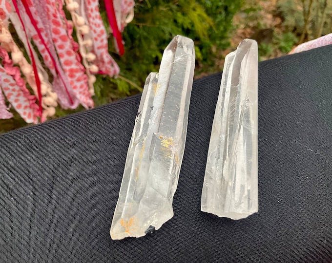 Himalayan Healing Quartz Crystal Points ~ Duo of Pocket or Altar Crystals ~ Ancient Striations ~ 4" Long Wand ~ Sparkling Inclusions