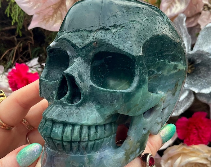 Green Ocean Jasper Crystal Skull ~ Large 2 Lb. 10 oz. ~ 5" Long High Quality ~ Expertly Hand-Carved Sculpture ~ Fast & Free Shipping, U.S.A.