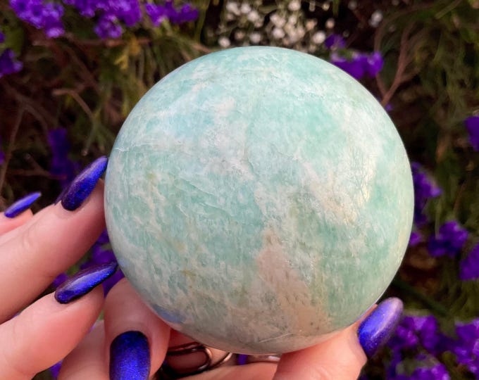 Amazonite Crystal Ball ~ 1 Lb. ~ 2 1/2 " Wide ~ Natural Blue Green Colors ~ Throat Chakra Reiki Healing Altar Display, Meditation Stone ~