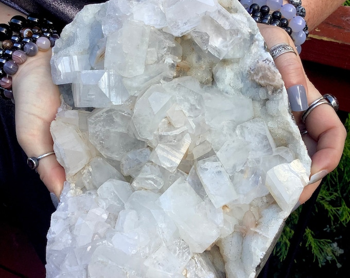 Clear Apophyllite Crystal Cluster ~ Large 7 Lb. 14 oz. 8" Long ~ Stunning Sparkling Zeolite Specimen ~ Loaded w/ Cubic White Crystals ~