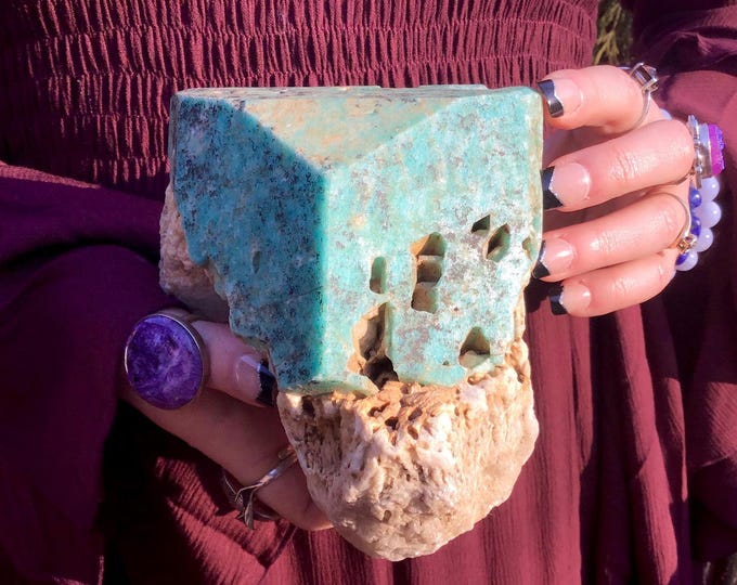 Amazonite Crystal Cluster ~ Large 4 Lb. ~ 5" Long ~ Rare Ethiopian Specimen ~ Throat Chakra Reiki Healing Altar Display ~ Metaphysical Decor