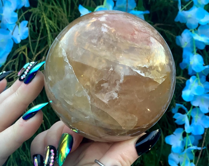 Golden Healer Quartz Crystal Ball ~ Large 2 lb. 2 oz. ~ 3 1/2" Wide ~ Metaphysical Home Decor ~ Reiki Healing Altar Display ~ Free Shipping