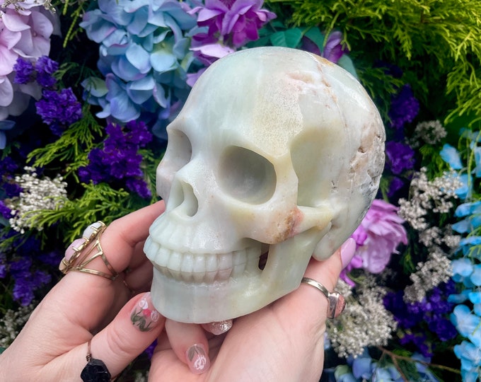 Amazonite Crystal Skull ~ 2 Lb. 14 oz. ~ 5" Long ~ One-of-a-Kind Green, White & Blue Colors ~ Expertly Hand Carved Sculpture
