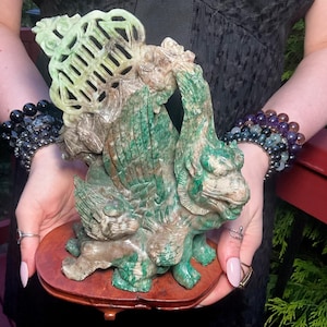 Jade Dragon Crystal Carving ~ Large 3 Lb. 6 oz. ~ 8&quot; Tall ~ Vintage Hand Carved Sculpture ~ Sparkling Green Colors ~ Fast & Free Shipping ~