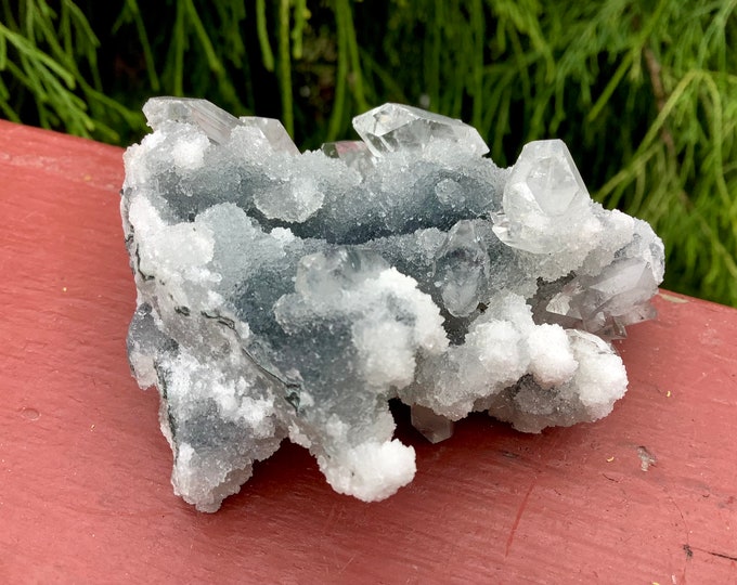 Blue Chalcedony Stalactite Crystal Cluster ~ 2.2 oz.  ~ 2 1/2" Long ~ Sparkling Clear Apophyllite ~ High Quality ~ Fast & Free Shipping